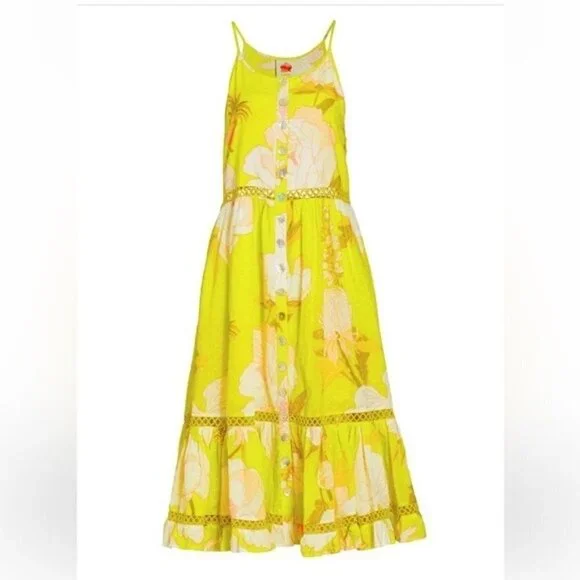 Farm Rio Women’s Neon Garden‎ Cotton Midi Dress - Size Small